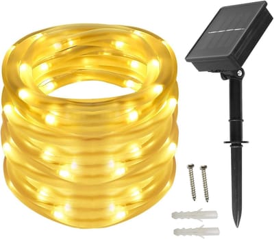 Solar Rope Lights, 12 meter 100 LED's Waterdichte Outdoor Fairy Lights, LED Fairy Lights voor Bruiloft, Feest en Kerstmis, Kerstverlichting-warm wit