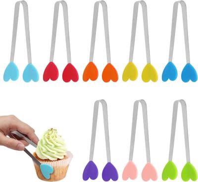 Set van 8 Stukken Serveertangen, 13 cm Kleine Tangen voor Kinderen, Suiker- en Biscuittangen met Grappige Silicone Handen en Hartontwerp, Ideaal voor BBQ, Salades en IJsblokjes