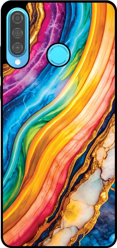 Smartphonica Telefoonhoesje Geschikt voor Huawei P30 Lite met Regenboog Goud Marmer Opdruk - TPU Backcover Case Rainbow Gold Marble Design geschikt voor Huawei P30 Lite