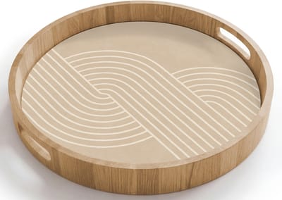 Dienblad rond 40x40 cm - Schootdienblad hout - Parallelle lijnen - Lichte textuur - Beige - Borrelplank rechthoek - Plateau houten dienbladen