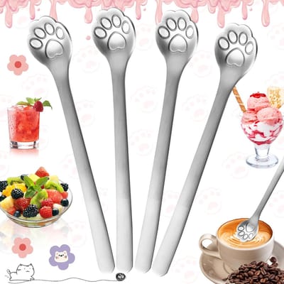 Cosensi- Koffielepel Set van 4 - Roestvrij Staal - Kattenvorm - Dessertlepels - Theelepels - 14,8 cm - Schokbestendig en duurzaam - Theelepel