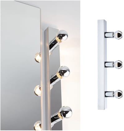 Set LED-spiegellamp Regula II Inclusief fluorescentielampen 3-vlammig IP44 E14 2700K 3x440lm 230V 3x4,8W dimbaar Chroom, Kopspiegel zilver