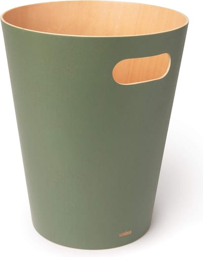 Afvalemmer, tweekleurige houten prullenbak voor kantoor, badkamer, woonkamer en meer, 7,5 l inhoud, saliegroen, 27,94 x 22 x 22 cm