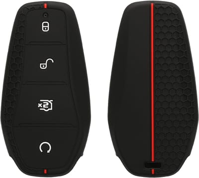kwmobile autosleutel hoesje geschikt voor BYD Atto 3 / Sealion / Han / Tang / Dolphin / Seal hoes - Siliconen autosleutel behuizing - Auto sleutel case met honingraat - Sleuteletui in zwart / rood