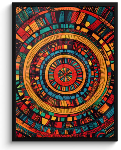 Poster in lijst - Fotolijst 50x70 cm - Posters - Mandala - Cirkels - Patronen - Posterlijst zwart - Decoratie - Wanddecoratie woonkamer - Muurdecoratie slaapkamer