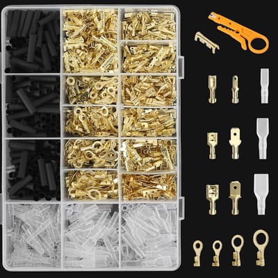Complete Set van 1050 Stuks Kabelschoenen, Platte Stekkerhoezen en Ringkabelschoenen, Inclusief Isolatiehoezen voor M3/M4/M5/M6, Geschikt voor Diverse Elektrische Toepassingen