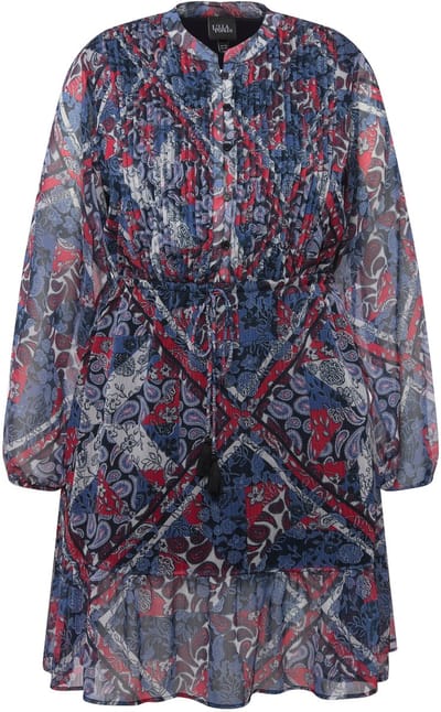 Ulla Popken - Dames - Jurk paisleymotief tuniekhals lange mouwen - Marine - Maat 46+