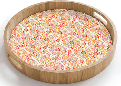 Dienblad rond 40x40 cm - Schootdienblad hout - Patroon - Retro - Kleur - Borrelplank rechthoek - Plateau houten dienbladen