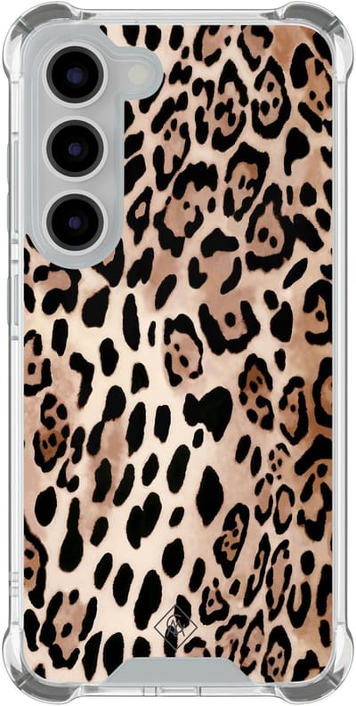 Casimoda® hoesje - Geschikt voor Samsung Galaxy S23 - Luipaard print bruin - Shockproof case - Extra sterk - TPU/polycarbonaat - Bruin/beige, Transparant