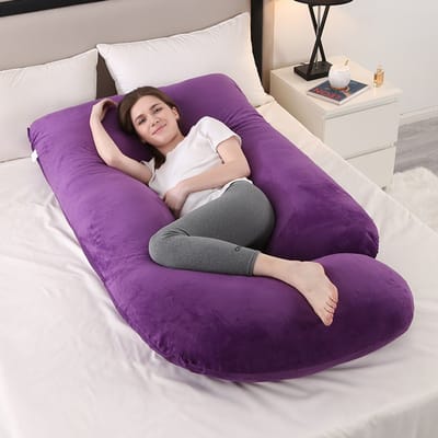 OUTARO-Zwangerschapskussen J-vormig 150x60cm – Voedingskussen – Afneembare Hoes – Comfort voor Zijslapers & Ouderen-Donkerpaars