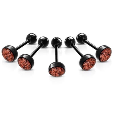 Aramat Jewels | Tongpiercings | Bioplast Tongpiercing met Dierenhuid Motief | Tijger-Rood | |8mm | Kunststof | Volwassenen | Verkleurd niet