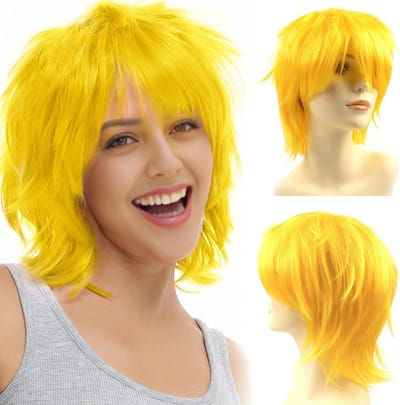Cosplay Anime Peruk voor Dames en Heren - Synthetische Gelaagde Haarstukken met Pony voor Halloween en Kostuumfeesten - Geel