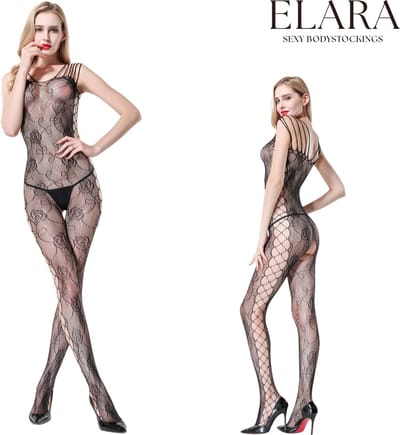 Elara - Danika - Bodystocking Erotische Lingerie met Open Kruis - Catsuit - S t/m XL - Sexy Dames Lingerie