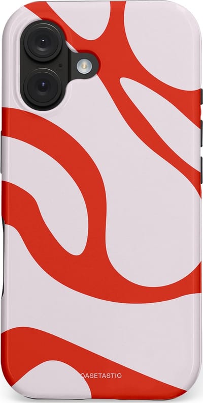 Casetastic hoesje geschikt voor Apple iPhone 16 - MagSafe - Dubbellaagse bescherming - Oranje Witte Pebbel Stenen - Fashion Case - Lichtgrijs Rood