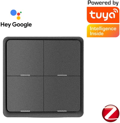 Moes Scène Switch zwart | Zigbee | Werkt met Tuya Smart en SmartLife | 4 knoppen - 12 acties | batterij | zwart | slimme wandschakelaar | batterij gevoed