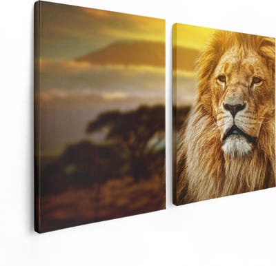Artaza Canvas Schilderij Tweeluik Leeuw - Leeuwenkop - 120x80 - Foto Op Canvas - Canvas Print
