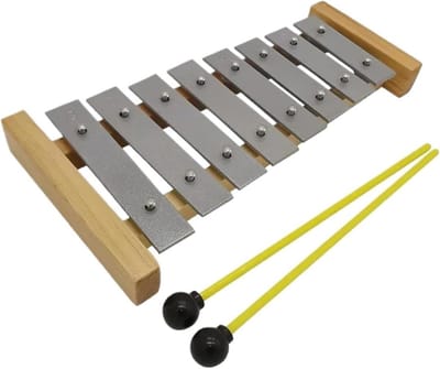 Xylofoon Percussie Instrument - 8-toons Slagwerk - Muzikaal Leren - Aluminium Platen - 25.5x13x2.5cm - Zilverkleurig