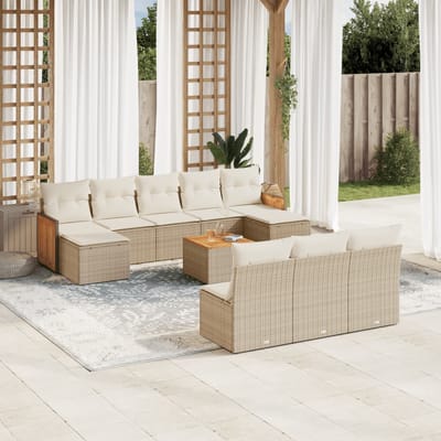 vidaXL - 11-delige - Tuinset - met - kussens - poly - rattan - beige
