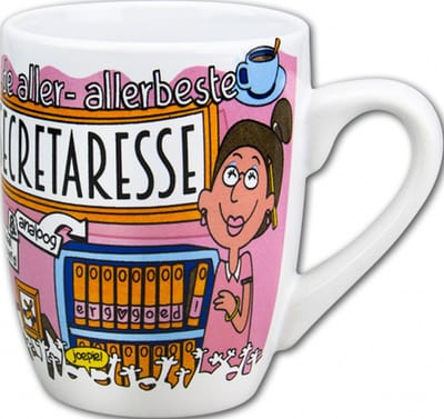 Mok - Snoep - Allerbeste secretaresse - Cartoon - In cadeauverpakking met gekleurd krullint