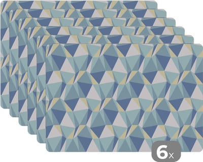 Placemat - Placemats kunststof - Patronen - Blauw - Grijs - Ruiten - 45x30 cm - 6 stuks - Hittebestendig - Anti-Slip - Onderlegger - Afneembaar