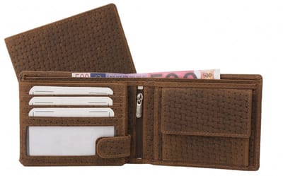 Houtkamp Heren Billfold Portemonnee – Echt Leer – Bruin met Vlechtpatroon