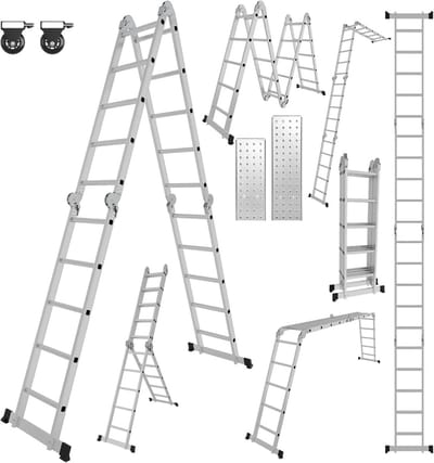 Multifunctionele Ladder - Klapladder Werkplatform - Veilig Klussen - 7-in-1 Configuratie - 4.7 Meter - Aluminiumkleurig