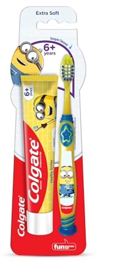 Minion Tandenborstel Extra Zacht voor Kinderen (6+ jaar) met Tongschraper en Mini Tandpasta 40g