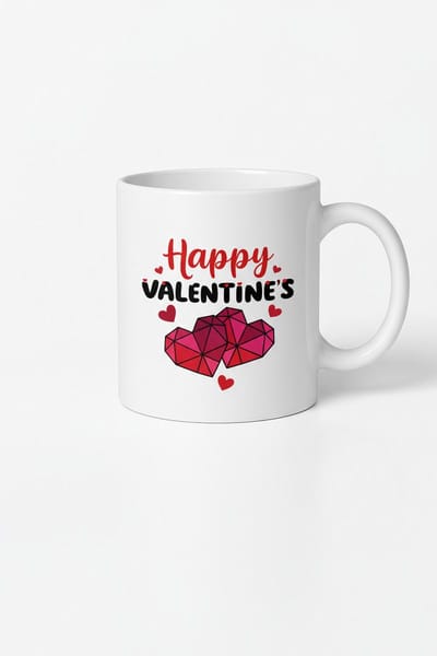 Valentijn Mok "Happy Valentine's" | Romantische Koffiemok met Geometrische Harten | Liefdevol Cadeau