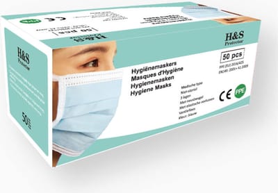 H&S Protector® - Chirurgische Mondmaskers - Chirurgische Mondkapjes - Wegwerp Mondmaskers - EN 14683 TYPE II - Blauw - Met neusbrug - 3 lagen - per 50 stuks