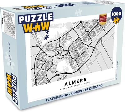 Puzzel Plattegrond - Almere - Nederland - Legpuzzel - Puzzel 1000 stukjes volwassenen - Stadskaart