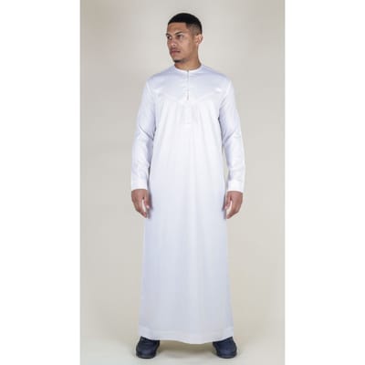 Witte Thobe-gewaad voor heren, satijn Emirati Islamitische Jubba Eid, normale pasvorm