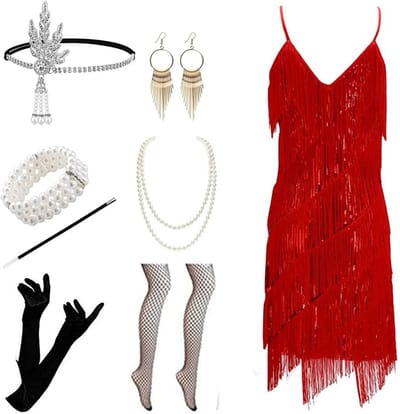 Jaren 20 Jurk - Flapper Jurk - Feest Outfit - Met Accessoires Set - S tot 3XL - Zwart Goud