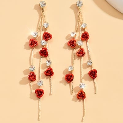 2 pièces boucles d'oreilles pour femmes style rétro douces longues pampilles pierre œil de chat fleur accessoires de fête d'anniversaire beige