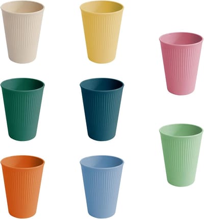 Dailygoods- Plastic Bekers Set - 8 Stuks - Herbruikbare Bekers - Kunststof Bekers - Drinkbekers Kinderen - 450 ml Inhoud - Vrolijke Kleuren