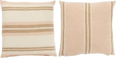 J-Line kussen Gestreept - linnen - lichtroze/wit/beige - 2 stuks