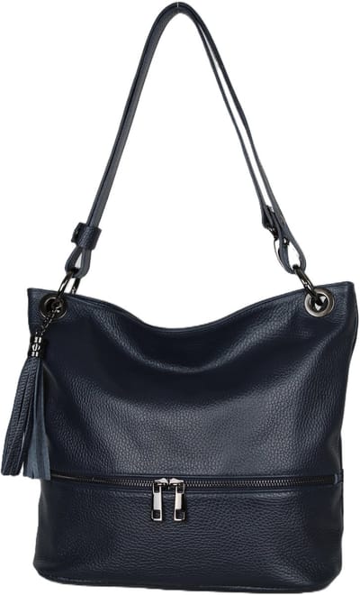 AmbraModa GLX37 - Italiaanse handtas, schoudertas, gemaakt van echt leer donkerblauw