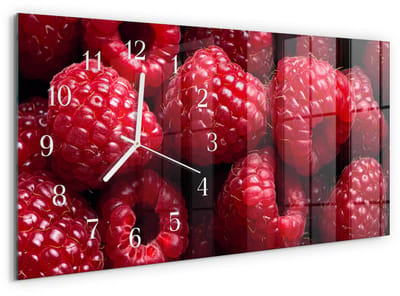 Tulup Wandklok - Frambozen Klok Glas Met Opdruk - 60x30 cm - Rood Moderne Wandklok Glas - Witte Handen - Rechthoekige Wandklok - Moderne Wandklok Glas - Wandklok Glas Decoratie
