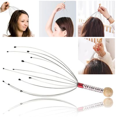 1 Stuk Octopus Hoofd Massager – RVS Gegraveerde Hoofd Relaxer, Hoofdhuid Scratcher voor Jeukverlichting, Hoofdmassage en Ontspanning, Willekeurige Kleur