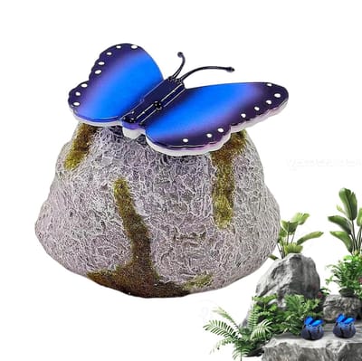 Decoratieve Tuinstenen - Landschapsverlichting Buiten - Tuin Verlichten - Vlinderontwerp Zonne-energie - 13x12x10cm - Blauw