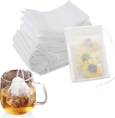 QTTVBTNA -600 Stuks Theefilters met Trekkoord – Wegwerp Theezakjes van Natuurlijke Filterpapier 7x9 cm – Losse Thee, Kruiden, Koffie, Lavendel en Specerijen – Geurloos, Milieuvriendelijk en Handig voor Dagelijks Gebruik