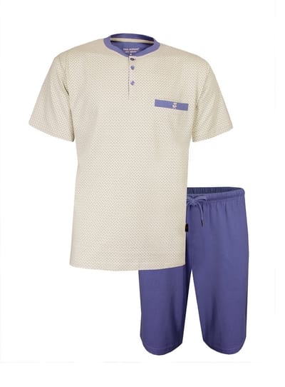 Paul Hopkins Heren Shortama - Pyjama Set - Beige/Blauw - Maat S