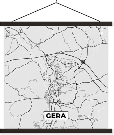 Posterhanger incl. Poster 60x60 cm - Schoolplaat - Duitsland - Plattegrond - Kaart - Gera - Stadskaart - Textielposter - Zwarte latten - Stadskaart