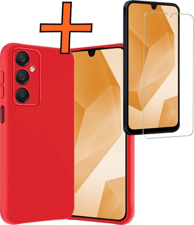 Hoes - Met Screenprotector - Geschikt voor Samsung Galaxy A16 - Sterk & Shockproof - Back Cover - Siliconen Case - Telefoon Hoes - Rood