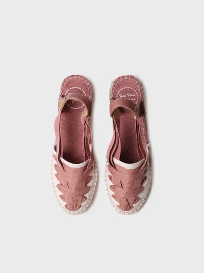 Dames espadrille van ruw katoen met sleehak en linten | TRACY-CZ