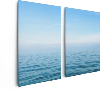 Artaza Canvas Schilderij Tweeluik Zee Met Een Blauw Hemel Achtergrond - 80x60 - Foto Op Canvas - Canvas Print