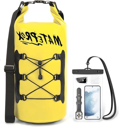 Waterdichte Dry Bag 20L met Verstelbare Strap voor Kajakken, Wandelen en Kamperen, Inclusief Telefoon Waterproof Bag, Geel