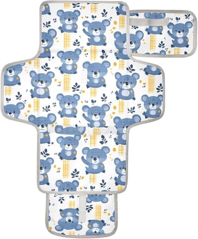Verschoonmat Baby - Aankleedkussen - Onderweg Luiers - Waterdicht Rommelvrij - 62 x 30 cm - Wit Blauw Beren