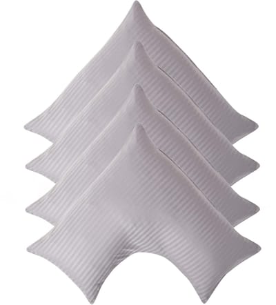Homescapes Satijn Streep Katoen V-Kussensloop – Set van 4 - Zilvergrijs - 100% Egyptisch Katoen - 330TC - 38 x 76 cm
