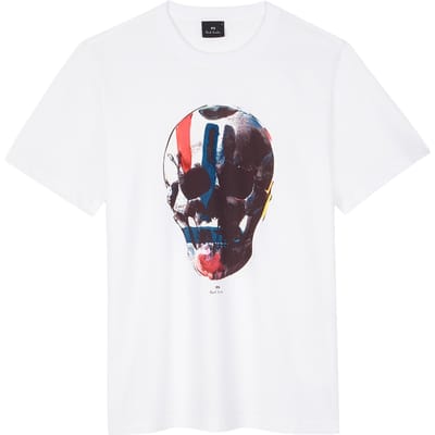 Paul Smith Mens Reg Fit Ss T Shirt Skull Red Blue White Maat: L | T-shirts met Print Outlet | Heren | Wit
