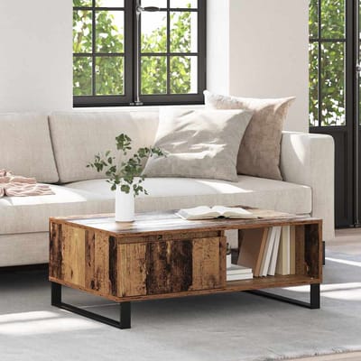 vidaXL - Salontafel - Oud - Hout - 90 - x - 60 - x - 35 - cm - Bewerkt - hout